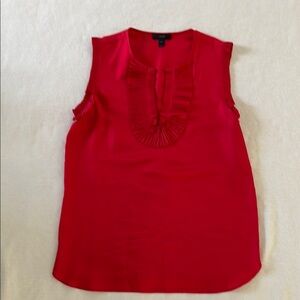 J. Crew Red Ruffled Sleeveless Blouse with Mandarin Collar